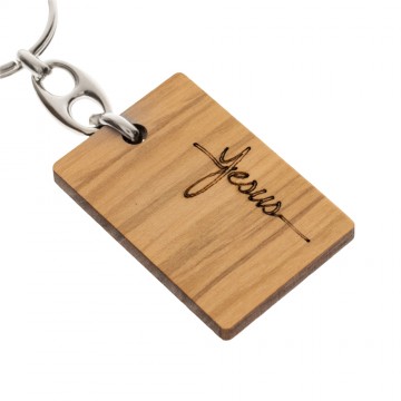 JESUS Keychain in Light Wood