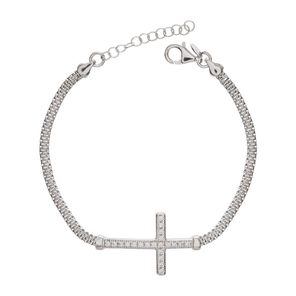 Bracelet with cross and rhinestones in 925 silver Myriam