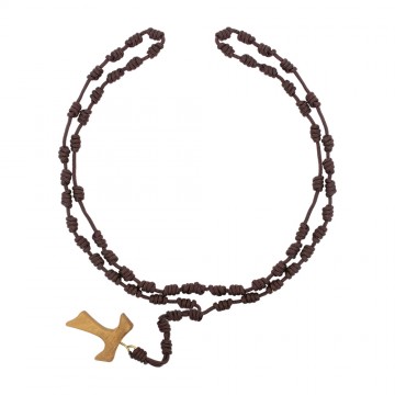 Brown Cord Rosary with Tau