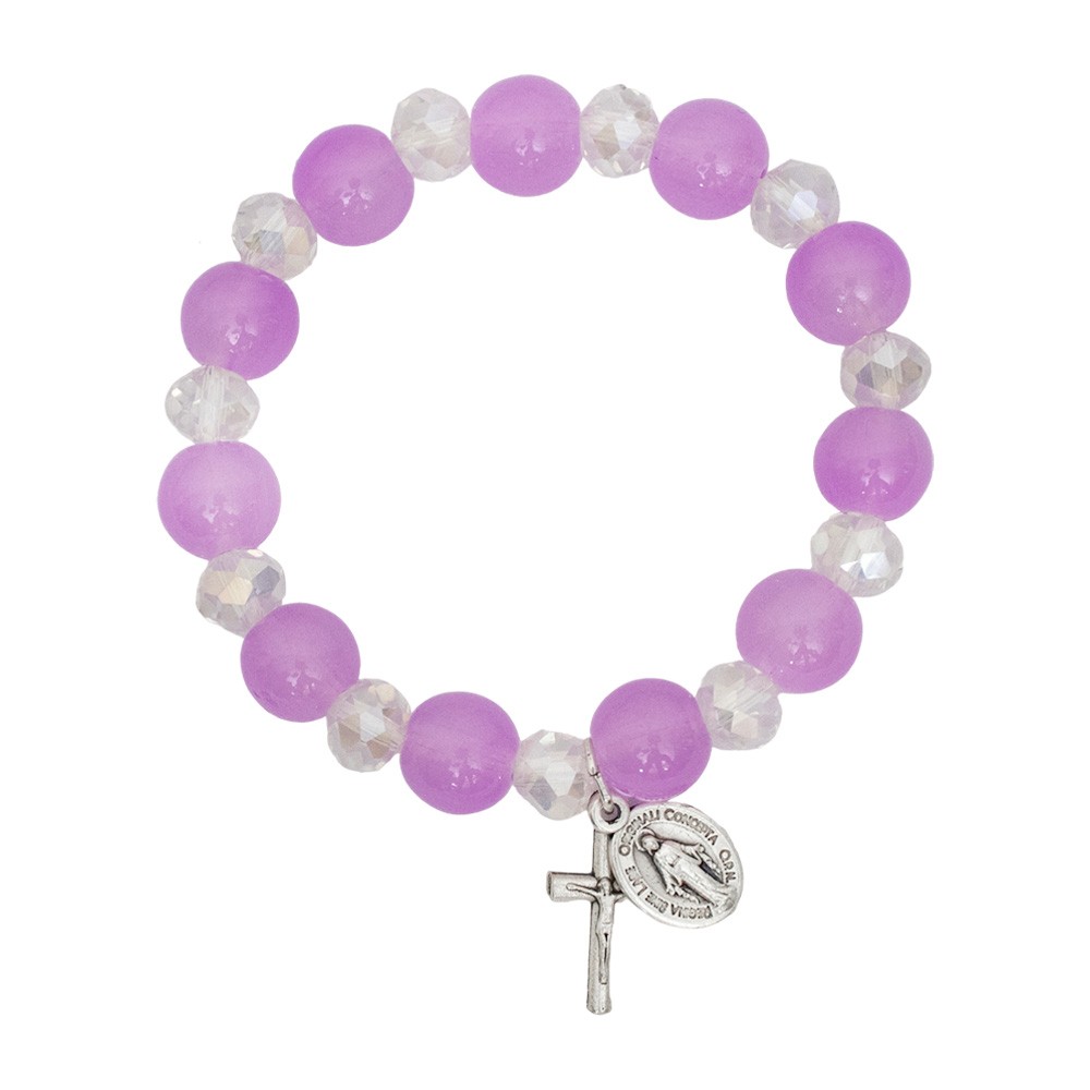 GLASS BEAD RING 2 MM ORANGE & PINK W/CROSS CHARM GLASS BEAD RING 2 MM ORANGE & PINK W/CROSS CHARM