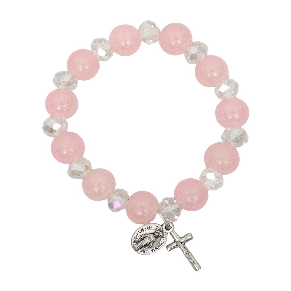 thumbnail image 2 of Virgin Mary Rosary Stretch Bracelet - Ave Maria Rose Charm & Cross, 3 Color Options 2 of 13