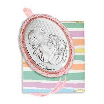 Pink Oval Crib Medal with...