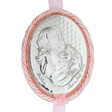 Pink Oval Crib Medal with...