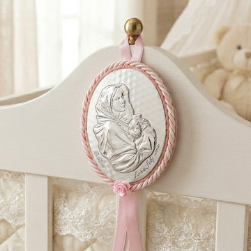 Pink Oval Crib Medal with...